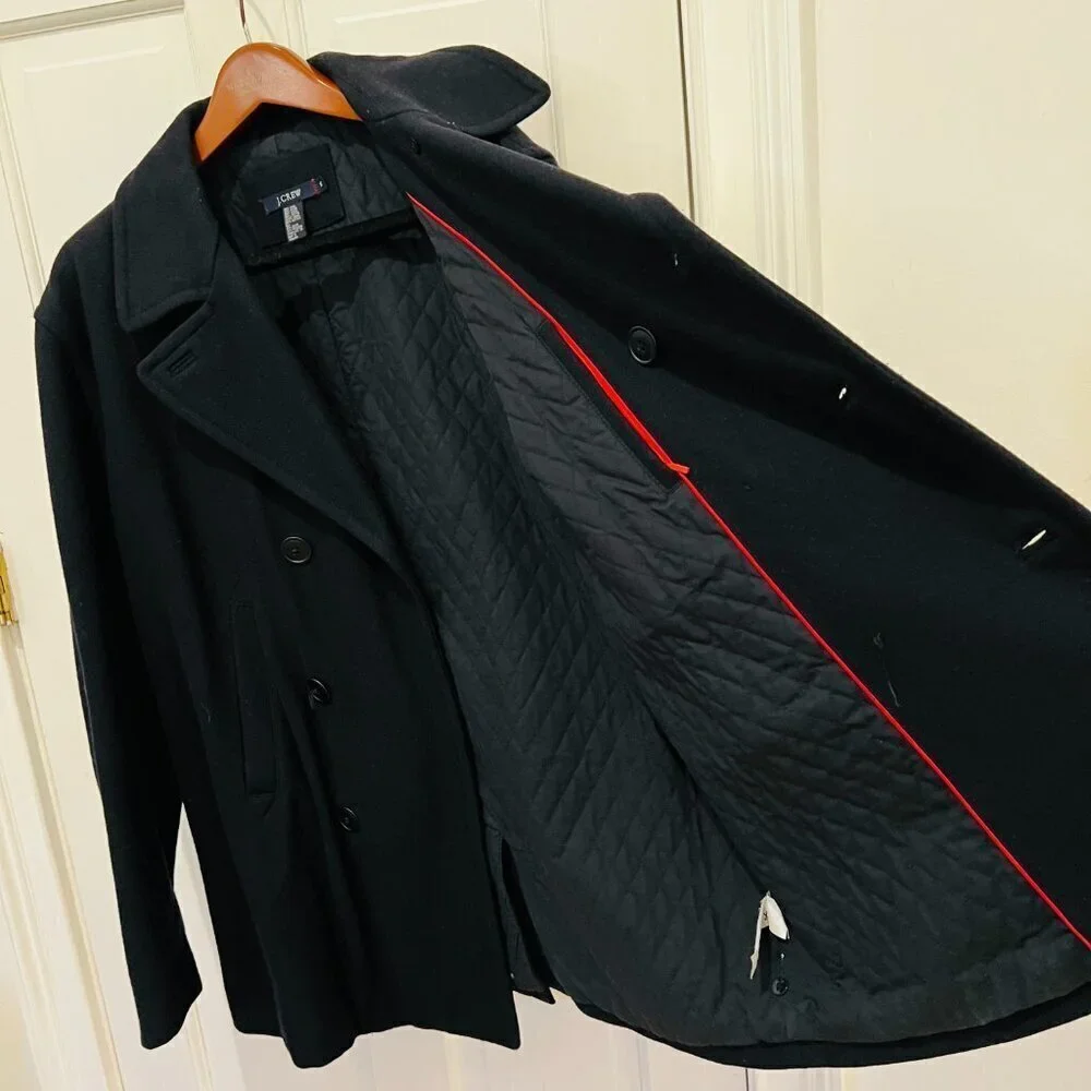 J.Crew Men’s Pea Coat, Size Large Navy Blue 100% Wool Days Of Yore